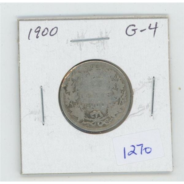 1900 Victorian Silver 25 Cents. G-4. Readable Date.