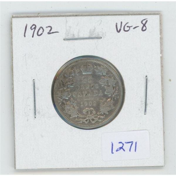 1902 Edward VII Silver 25 Cents. The first 25 cents issued for Edward VII. VG-8.