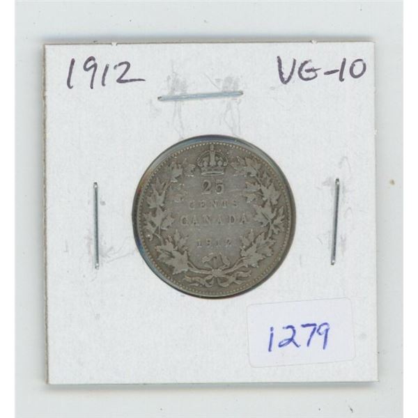 1912 George V Silver 25 Cents. VG-10.