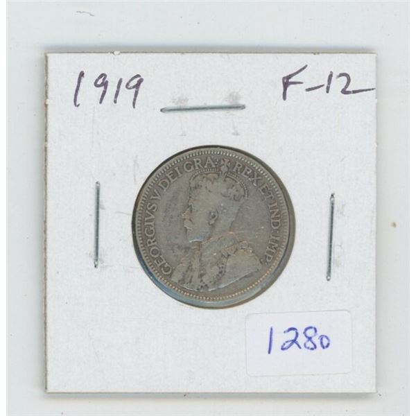 1919 George V Silver 25 Cents. F-12.