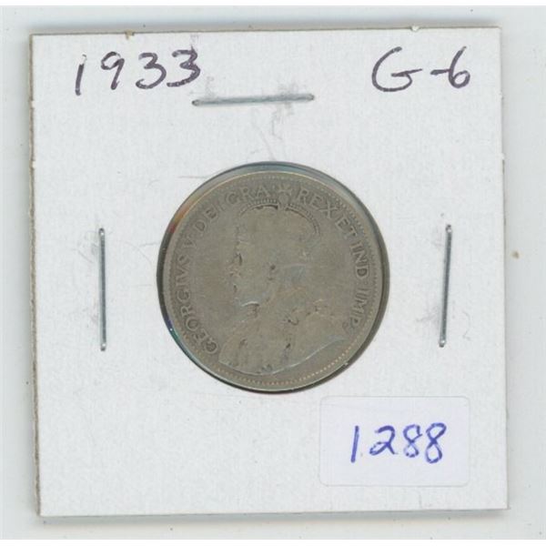 1933 George V Silver 25 Cents. G-6. Key Date. Mintage of 421,282.