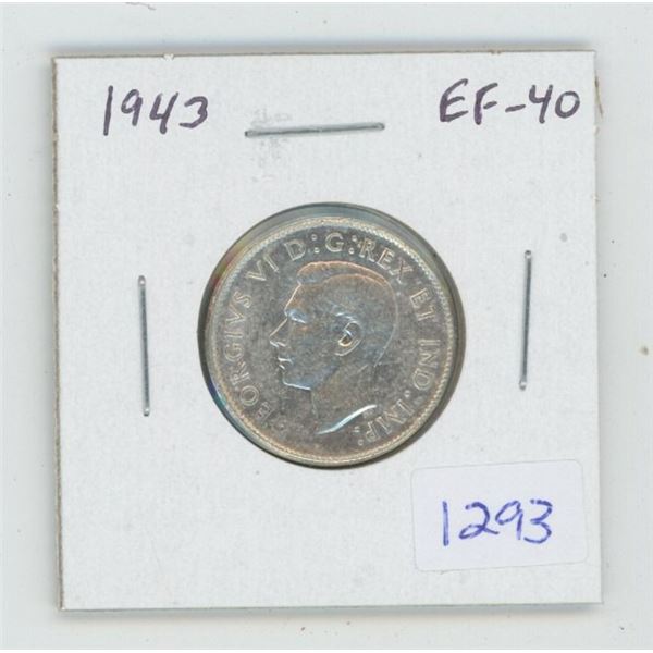 1943 George VI Silver 25 Cents. World War II issue. EF-40. Nice.
