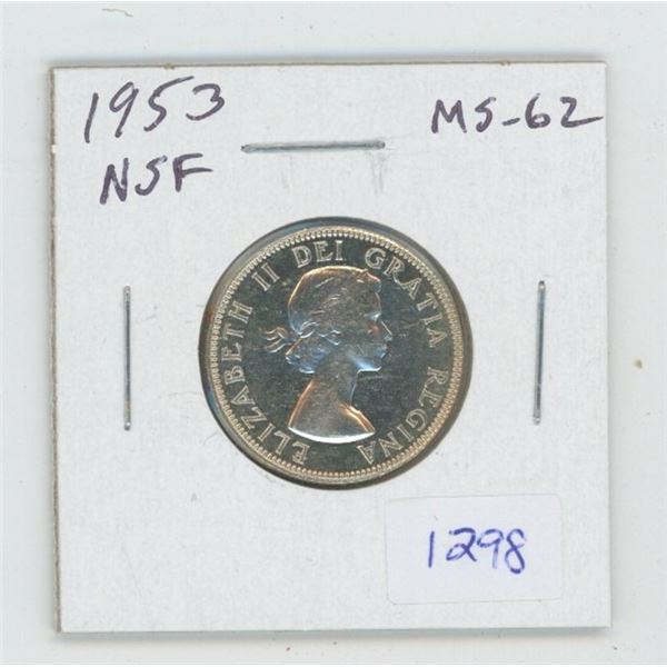 1953 No Shoulder Fold Silver 25 Cents. MS-62. Lustrous. Nice.