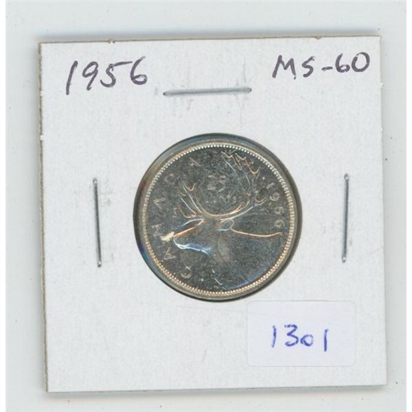 1956 Silver 25 Cents. MS-60. Nice.
