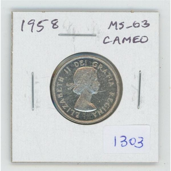 1958 Silver 25 Cents. MS-63. Cameo. Nice.