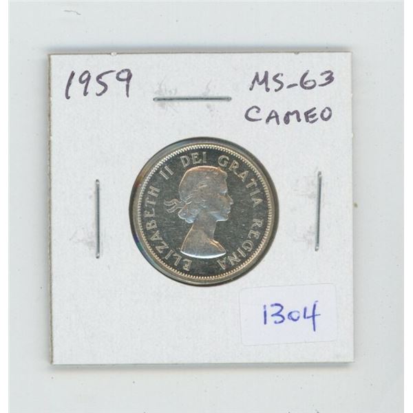 1959 Silver 25 Cents. MS-63. Cameo. Nice.
