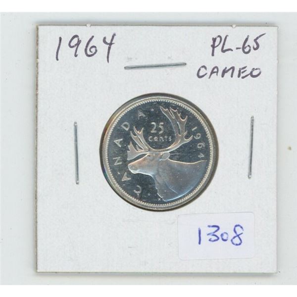 1964 Silver 25 Cents. Proof Like-65. Cameo. Beautiful.