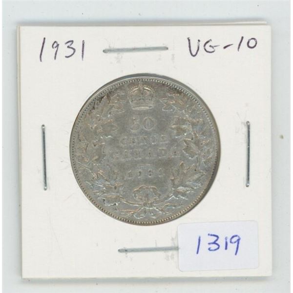 1931 George V Silver 50 Cents. VG-10. Key Date. Mintage of 57,581.