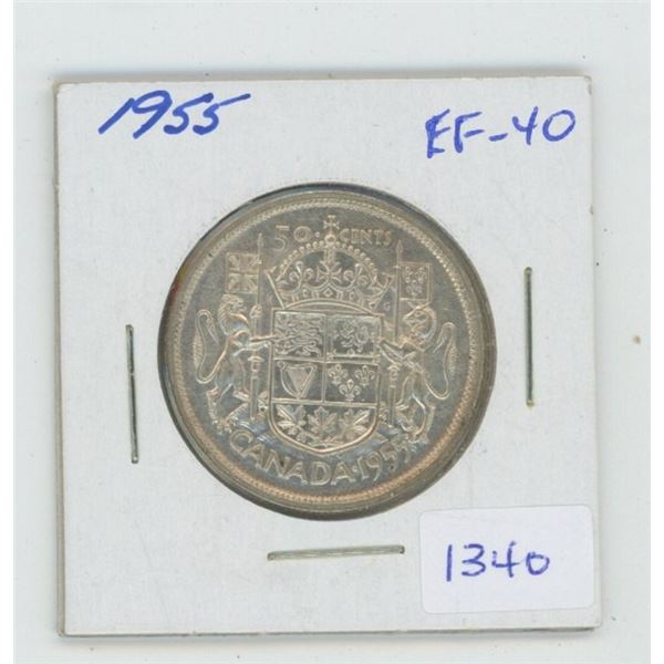 1955 Silver 50 Cents. EF-40. Nice.