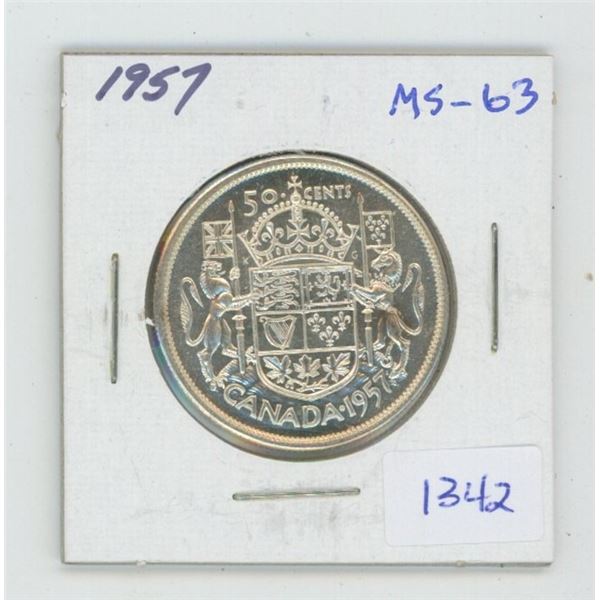 1957 Silver 50 Cents. MS-63. Nice.