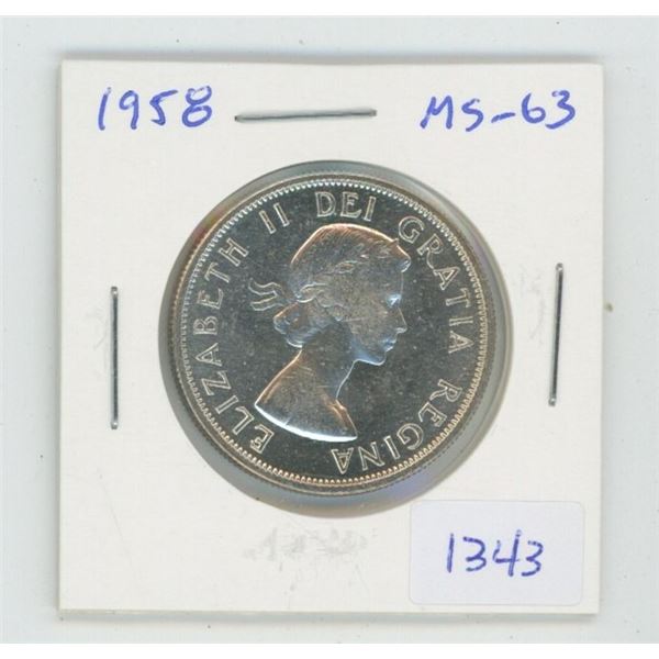 1958 Silver 50 Cents. MS-63. Nice.