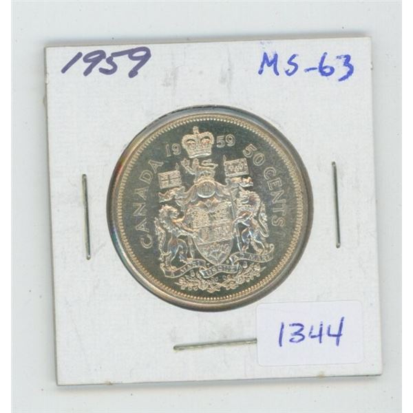 1959 Silver 50 Cents. MS-63. Nice.