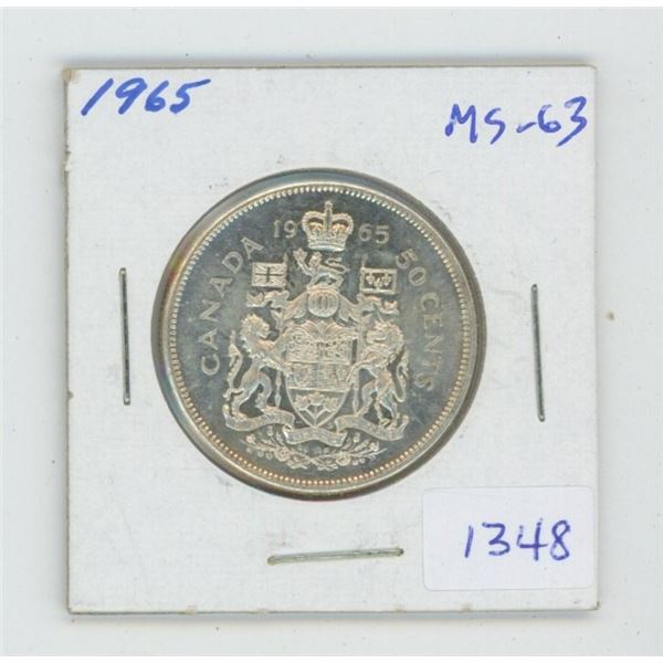1965 Silver 50 Cents. MS-63. Nice.