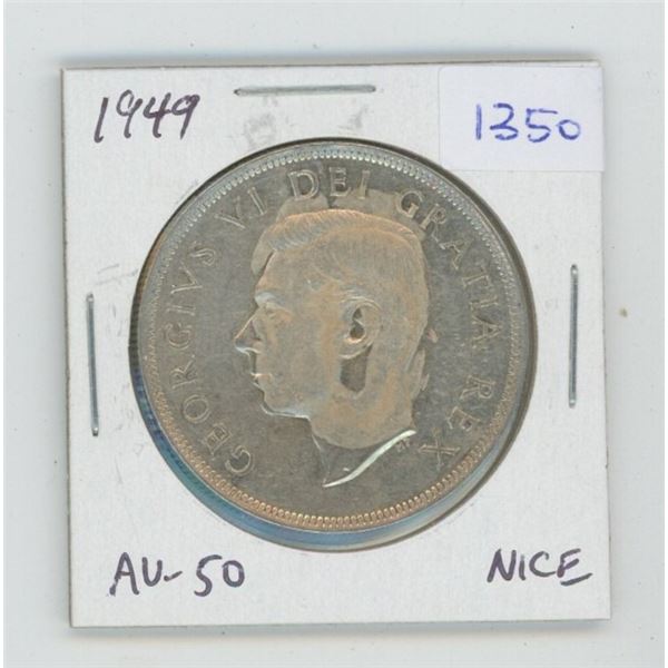 1949 Silver Dollar. Coin commemorates Newfoundland joining Canada in 1949. Coin depicts John Cabot’s