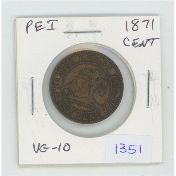 Prince Edward Island. 1871 Cent. Medal Axis. The only coin issued by PEI before it joined Confederat