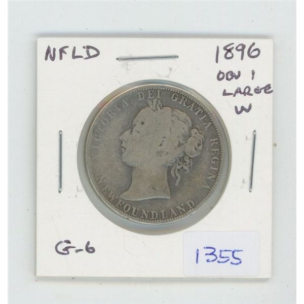 Newfoundland. 1896 Silver 50 Cents. Obverse 1 with Large W. G-6. Mintage of 60,000 for all varieties