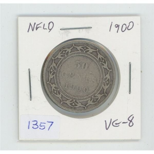 Newfoundland. 1900 Silver 50 Cents. VG-8. Mintage of 150,000.