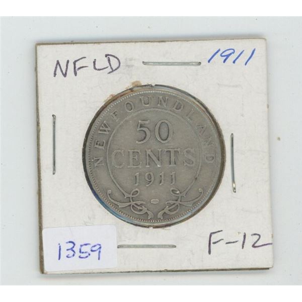 Newfoundland. 1911 Silver 50 Cents. The first silver 50 cents issued for George V. Mintage of 200,00
