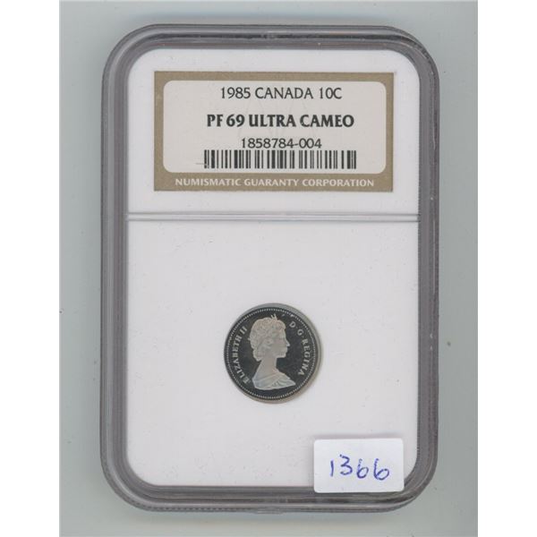 1985 10 Cents. NGC certified and graded Proof-69 Ultra Cameo. A beautiful coin.