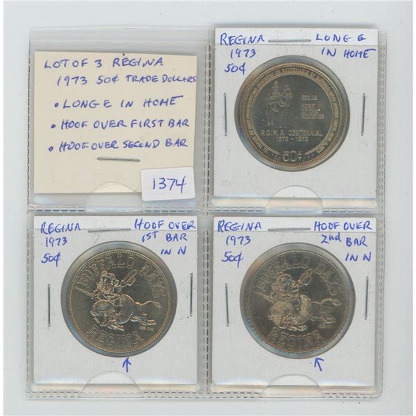 Lot of 3 Regina 1973 Trade Dollar Varieties. (Actually, they’re only worth 50 Cents).  Includes Long