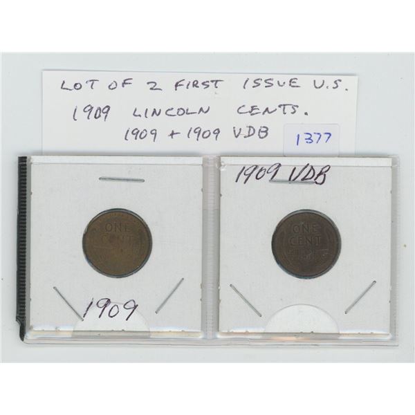 Lot of 2 First Issue U.S. 1909 Lincoln Cents. Issued to celebrate the 100th Anniversary of the birth
