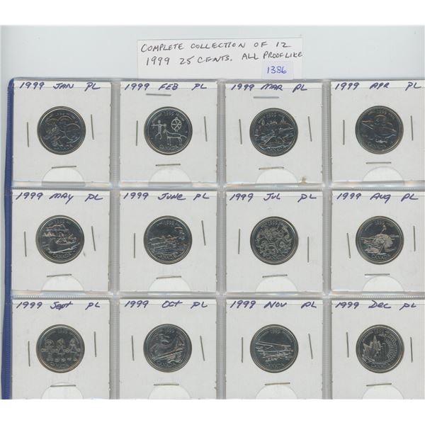 Complete Collection of 12 1999 Millennium 25 Cents. All are Proof Like.