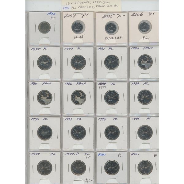 Lot of 20 Canadian Collector Coins: 4X 10 cents: 1970 - 2006P & 16X 25 cents: 1975 - 2001. All are P