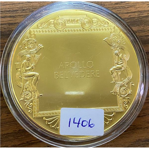 Apollo Belvedere. From the Ancient Greece medals series. A beautiful gold-plated bronze medal measur