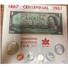 Image 1 : 1967 Canadian Centennial Souvenir Coin & Paper Money Set. Includes 1 cent, 5 cents, 10 cents, 25 cen