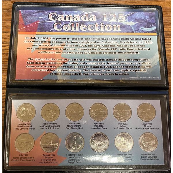 Canada 125 Collection. Complete collection of 12 1992 provincial & territorial 25 cents that mark th