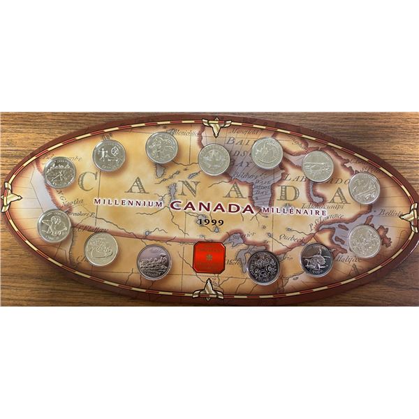 1999 Canada 25 cents. Complete set of 12 1999 Millennium Canada 25 cents plus Millennium Medal inser