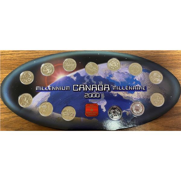 2000 Canada 25 cents. Complete set of 12 2000 Millennium Canada 25 cents plus Commemorative Medallio