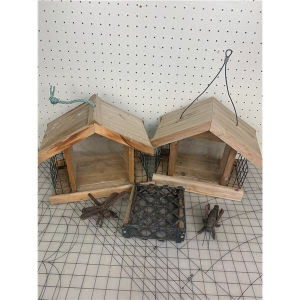 BIRD FEEDERS AND CAST IRON BUGS