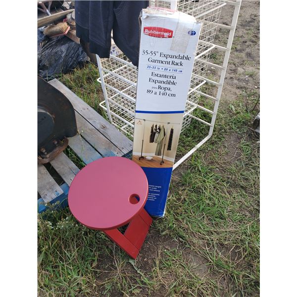 Expandable garment rack & folding stool/table