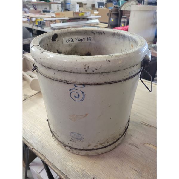5 gallon Redwing crock, cracked & repaired. Would make cute planter