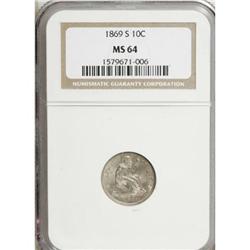 1869-S 10C MS64 NGC