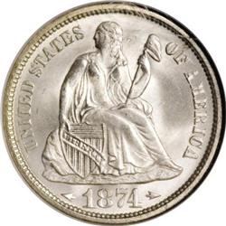 1874 10C Arrows MS67 NGC