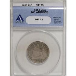 1853 25C No Arrows VF25 ANACS