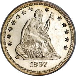 1867 25C MS63 PCGS
