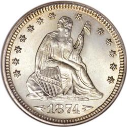 1874 25C Arrows MS67 NGC