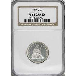 1869 25C PR62 Cameo NGC
