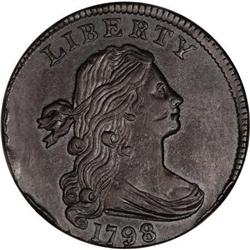 1798 1C Second Hair. AU50 PCGS. S-176, B-24,