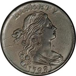 1798 1C Second Hair. AU55 PCGS. S-181, B-42,