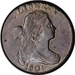 1801 1C Three Errors. AU53 PCGS. S-219, B-11,