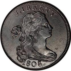 1807 1C Small 7 over 6. AU55 PCGS. S-272, B-2,