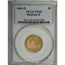 1843-D $5 Medium D XF40 PCGS