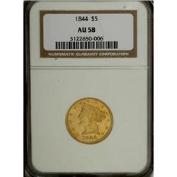 1844 $5 AU58 NGC