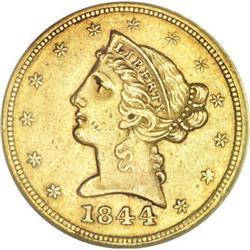 1844-D $5 AU50 ANACS