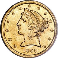 1859-C $5 AU55 ANACS