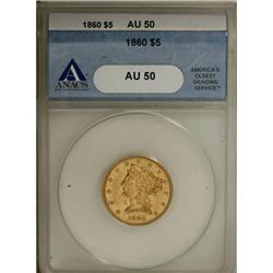 1860 $5 AU50 ANACS